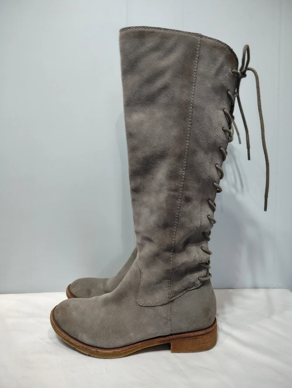 Sofft Sharnell II Pietra Grey Knee High Riding Boots 6M‎ Lace Up Boho Festival